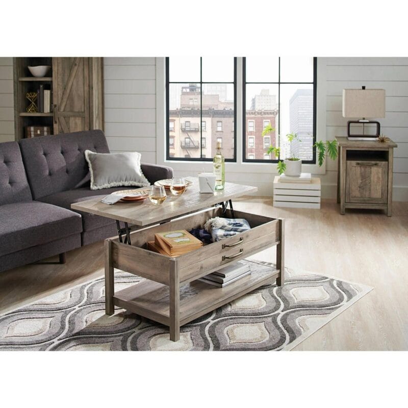 Better Homes and Gardens Modern Farmhouse Rectangle Lift-Top Coffee Table, Rustic Gray Finish - Image 3