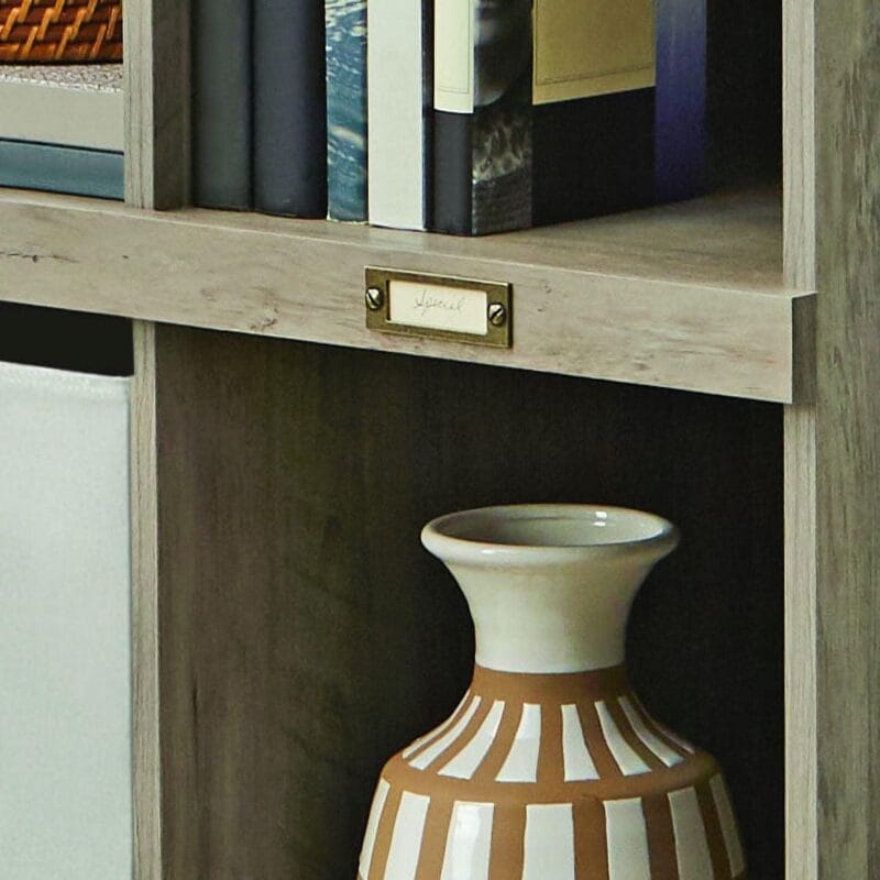 Better Homes and Gardens Modern Farmhouse 5-Cube Organizer Bookcase with Name Plates, Rustic Gray Finish - Image 2