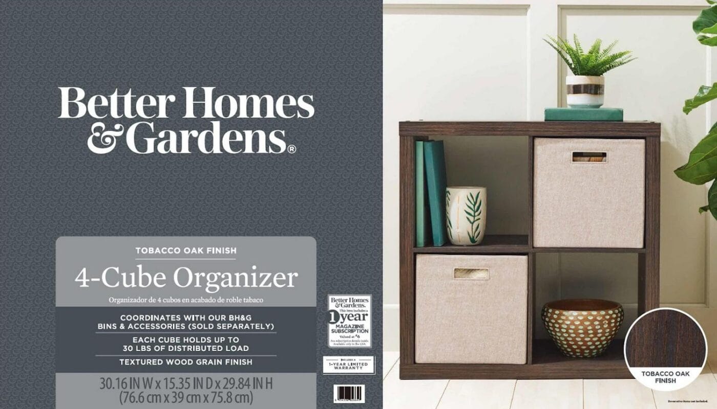 Better Homes and Gardens 4-Cube Storage Organizer, Tobacco Oak - Image 11