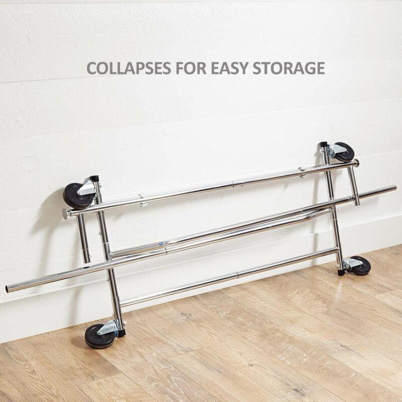 Better Homes and Gardens 300lbs Heavy Duty Folding Adjustable Rolling Garment Rack, Chrome - Image 5