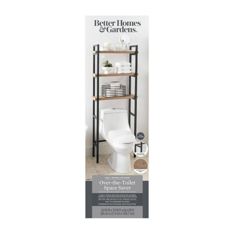 Better Homes and Gardens Jace 3-Shelf Over the Toilet Space Saver, Black and Natural Oak Finish - Image 9