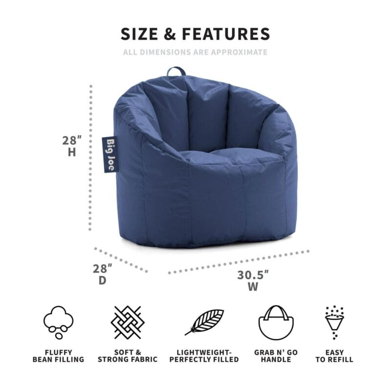 Big Joe Milano Bean Bag Chair, Navy Smartmax, Durable Polyester Nylon Blend, 2.5 feet - Image 3