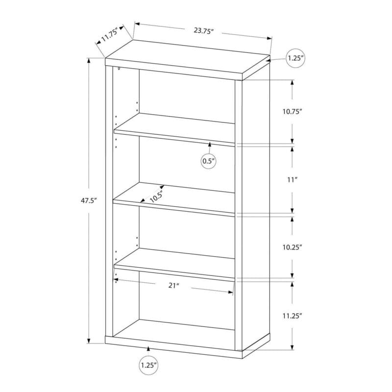 Bookshelf Bookcase Etagere 5 Tier 48 H Office Bedroom Laminate White - Image 6