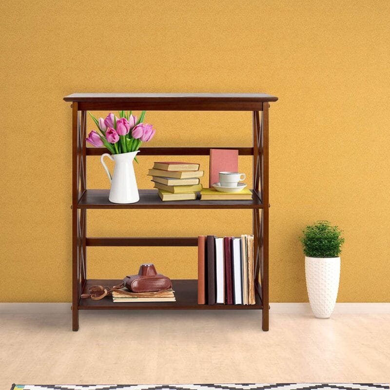 Casual Home 324-34 Soild Wood Montego X Design Style 3 Shelf Bookcase, Walnut - Image 6