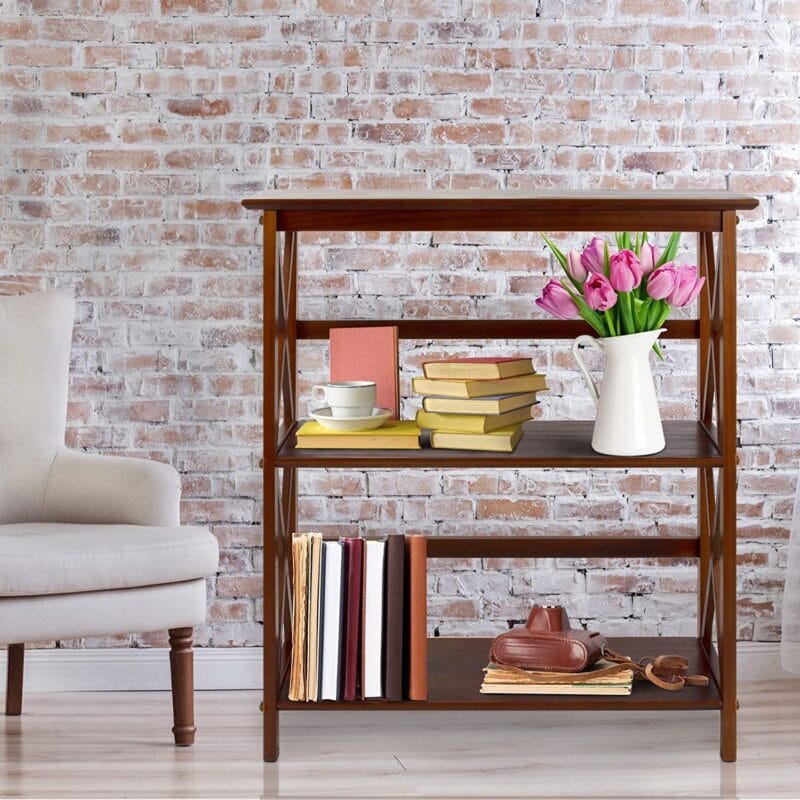 Casual Home 324-34 Soild Wood Montego X Design Style 3 Shelf Bookcase, Walnut - Image 5