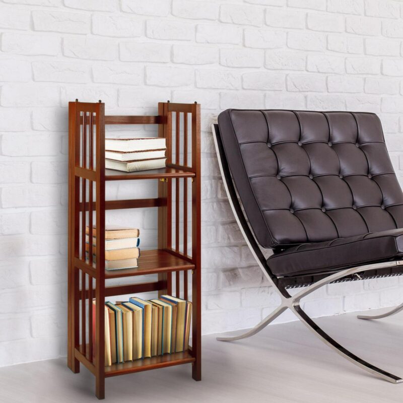 Casual Home 331-33 14 in. 3-Shelf Folding Bookcase, Walnut - Image 8