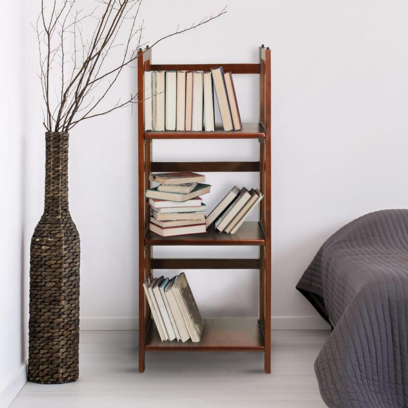 Casual Home 331-33 14 in. 3-Shelf Folding Bookcase, Walnut - Image 9