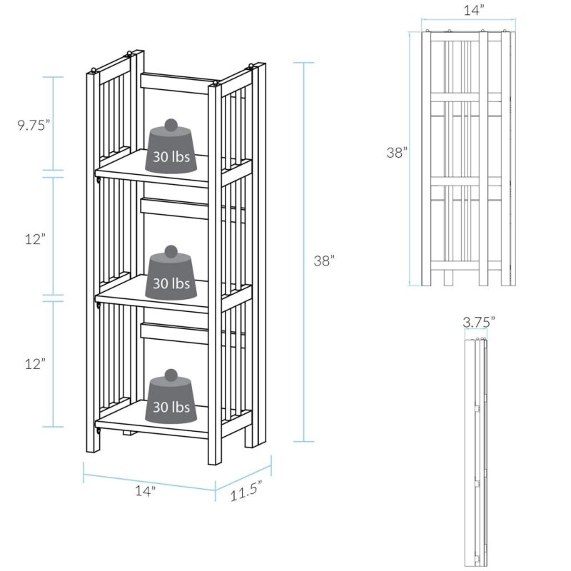 Casual Home 331-33 14 in. 3-Shelf Folding Bookcase, Walnut - Image 7