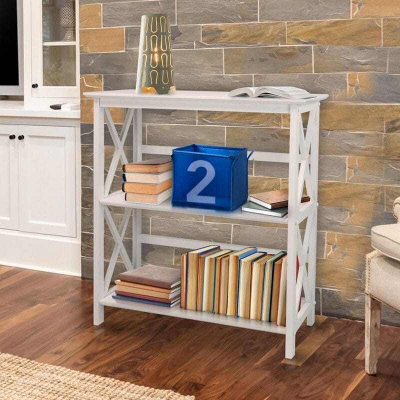 Casual Home Montego Lightweight 3 Tier Open Shelf X Design Wooden Bookcase Office Furniture , Wood (White) - Image 6