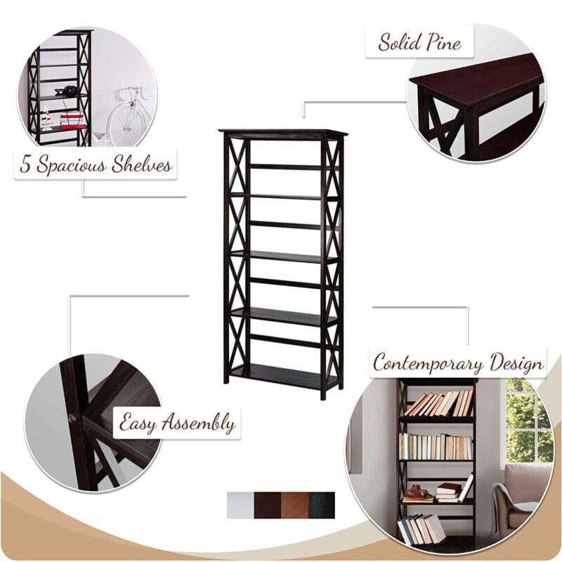 Casual Home Montego 5-Shelf Bookcase - Image 6
