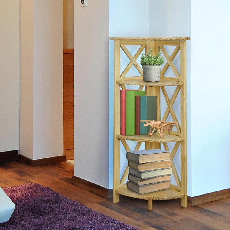 Casual Home Montego 3 Shelf Corner Folding Bookcase with Mantel Top - Image 5