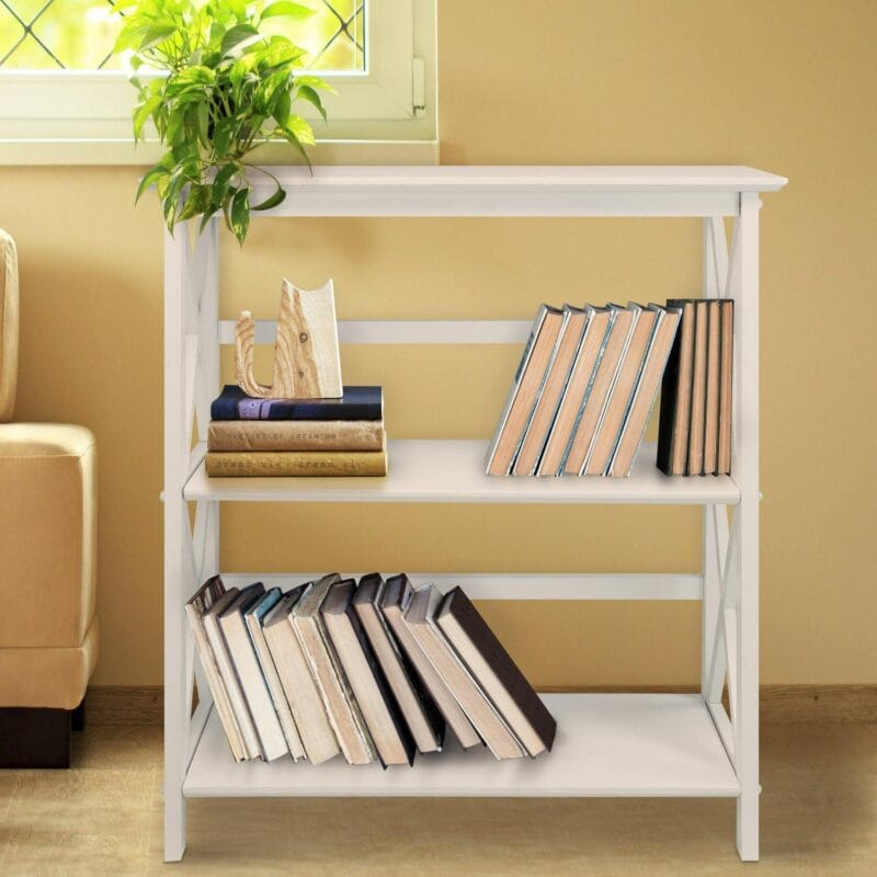 Casual Home Montego Lightweight 3 Tier Open Shelf X Design Wooden Bookcase Office Furniture , Wood (White) - Image 5