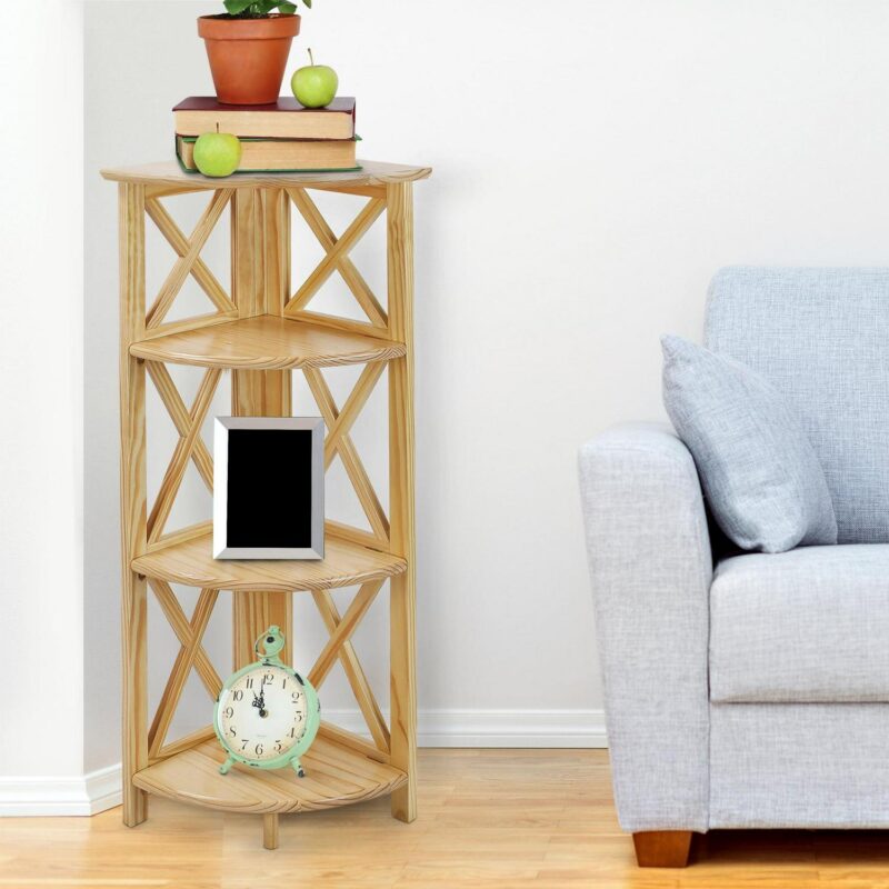 Casual Home Montego 3 Shelf Corner Folding Bookcase with Mantel Top - Image 6
