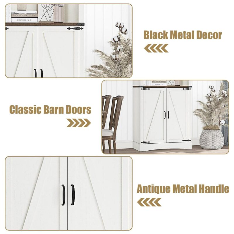 ChVans 71 Tall Farmhouse Bookcase Storage Cabinet with 2 Barn Doors, 5 Tier Kitchen Pantry Storage Cabinet w/Adjustable Shelves, for Dining Room, Bathroom, Living Room, Rustic White - Image 6