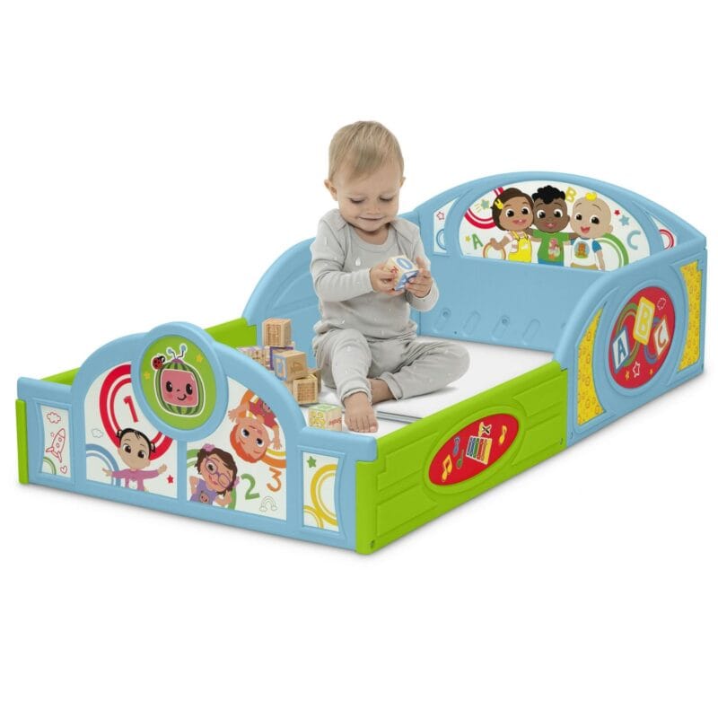 CoComelon Sleep and Play Toddler Bed with Built-In Guardrails by Delta Children, Blue/Multi - Image 7
