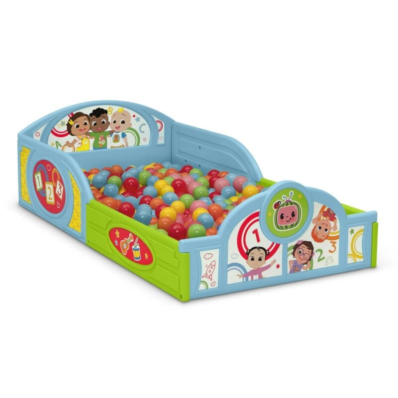 CoComelon Sleep and Play Toddler Bed with Built-In Guardrails by Delta Children, Blue/Multi - Image 6