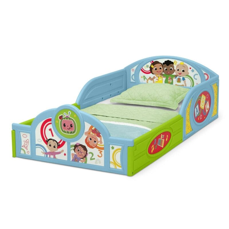 CoComelon Sleep and Play Toddler Bed with Built-In Guardrails by Delta Children, Blue/Multi - Image 3