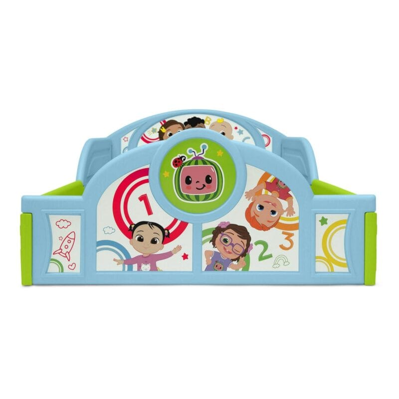 CoComelon Sleep and Play Toddler Bed with Built-In Guardrails by Delta Children, Blue/Multi - Image 9