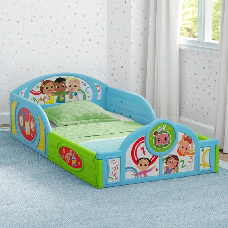 CoComelon Sleep and Play Toddler Bed with Built-In Guardrails by Delta Children, Blue/Multi - Image 2