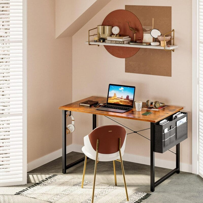 Computer Writing Desk 40 inch, Sturdy Home Office Table, Work Desk with a Storage Bag and Headphone Hook,Vintage - Image 6