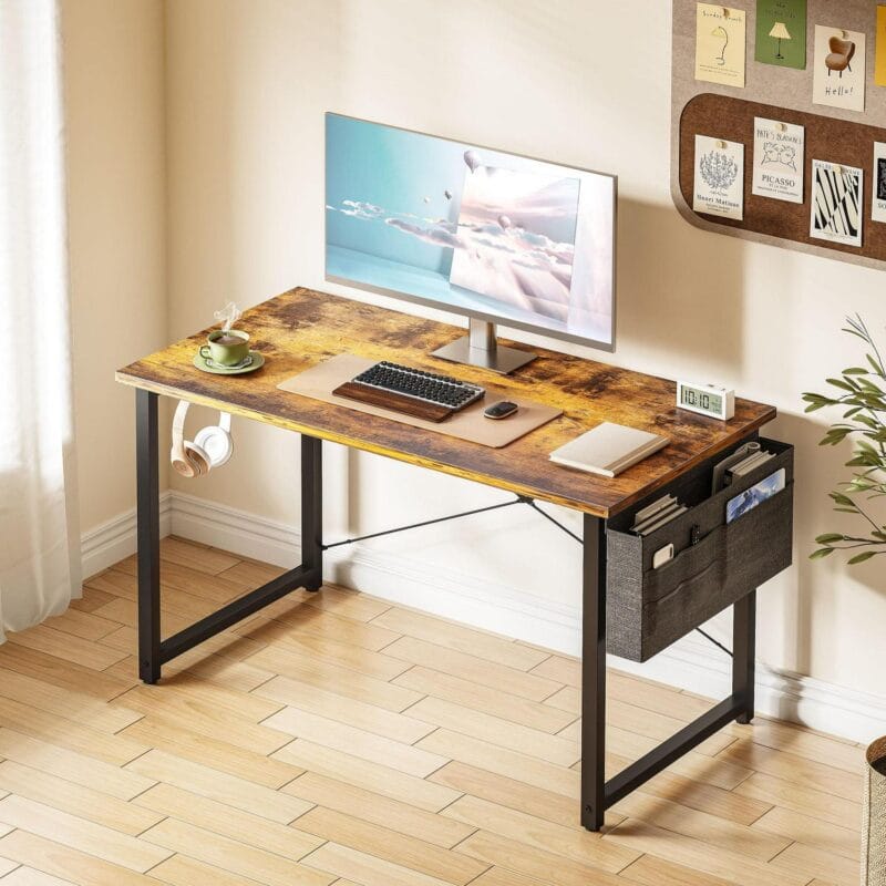 Computer Writing Desk 40 inch, Sturdy Home Office Table, Work Desk with a Storage Bag and Headphone Hook,Vintage