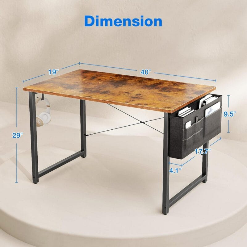 Computer Writing Desk 40 inch, Sturdy Home Office Table, Work Desk with a Storage Bag and Headphone Hook,Vintage - Image 5