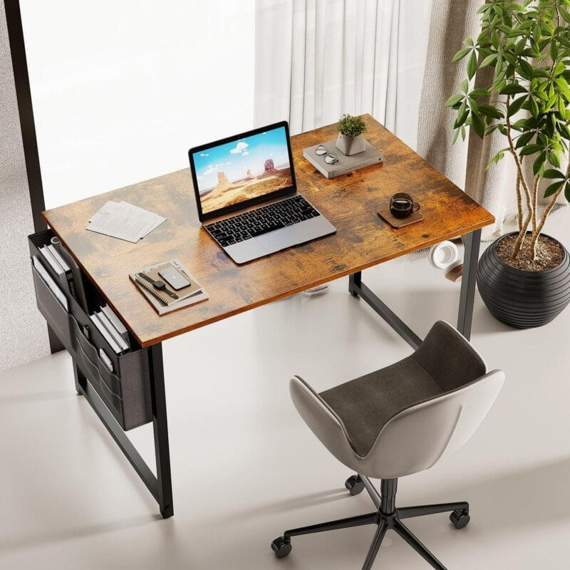 Computer Writing Desk 40 inch, Sturdy Home Office Table, Work Desk with a Storage Bag and Headphone Hook,Vintage - Image 4