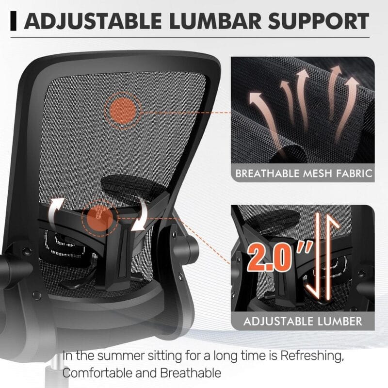 Coolhut Ergonomic Office Chair, Task Chair, Comfort Desk Chair with Adjustable Lumbar Support and Flip up Arms, 300lb, Black - Image 3