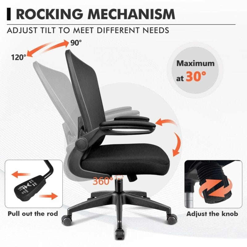 Coolhut Ergonomic Office Chair, Task Chair, Comfort Desk Chair with Adjustable Lumbar Support and Flip up Arms, 300lb, Black - Image 6