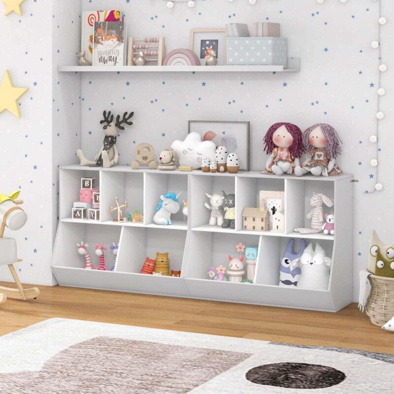 Costway 5-Cubby Kids Toy Storage Organizer Wooden Bookshelf Display Cabinet White - Image 4