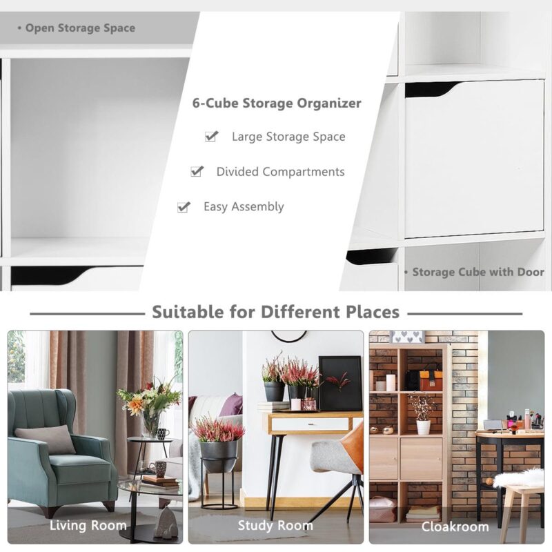 Costway 6 Cube Bookcase Cabinet Wood Bookcase Storage Shelves Room Divider Organization - Image 8