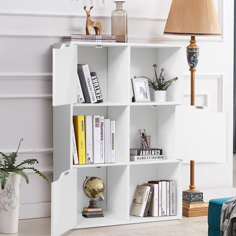 Costway 6 Cube Bookcase Cabinet Wood Bookcase Storage Shelves Room Divider Organization - Image 5
