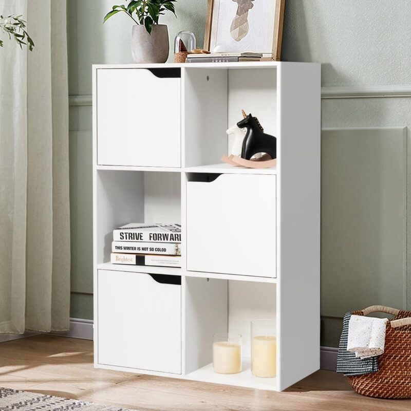 Costway 6 Cube Bookcase Cabinet Wood Bookcase Storage Shelves Room Divider Organization - Image 6