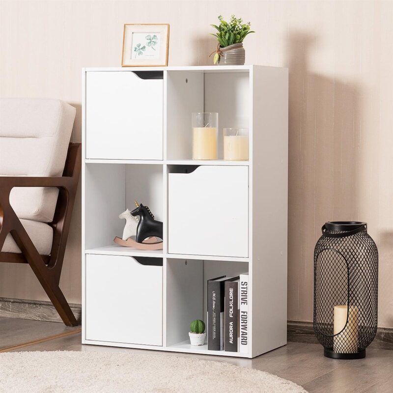 Costway 6 Cube Bookcase Cabinet Wood Bookcase Storage Shelves Room Divider Organization - Image 3