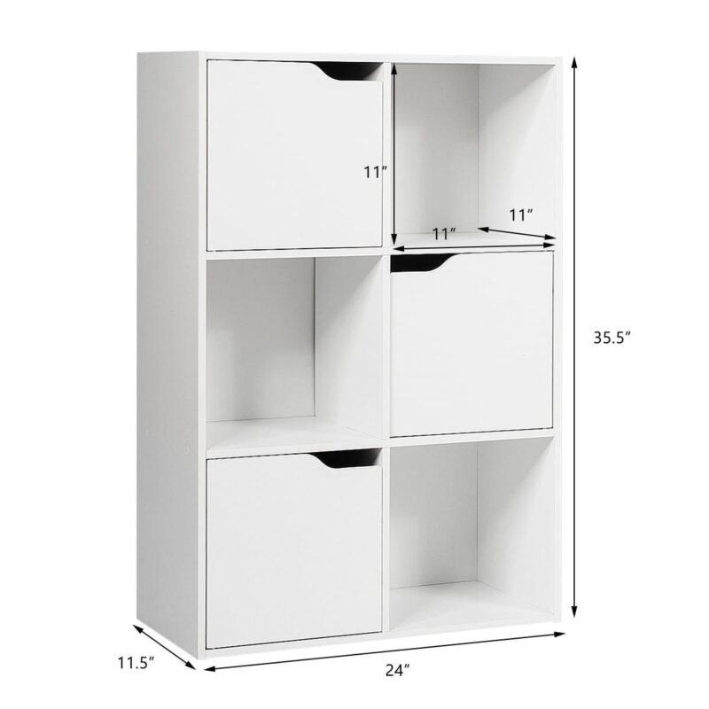 Costway 6 Cube Bookcase Cabinet Wood Bookcase Storage Shelves Room Divider Organization - Image 2