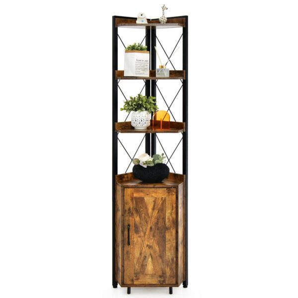 Costway 6-Tier Corner Shelf Bookshelf Industrial Storage Rack Cabinet Rustic Plant Stand