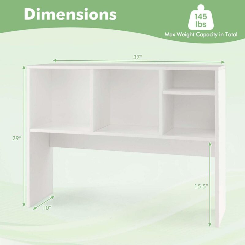 Costway Computer Desktop Bookcase Countertop Storage Bookshelf Organizer with 4 Cubbies White - Image 3