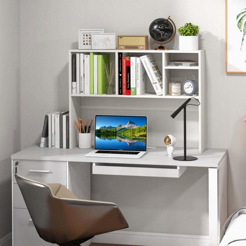 Costway Computer Desktop Bookcase Countertop Storage Bookshelf Organizer with 4 Cubbies White - Image 2