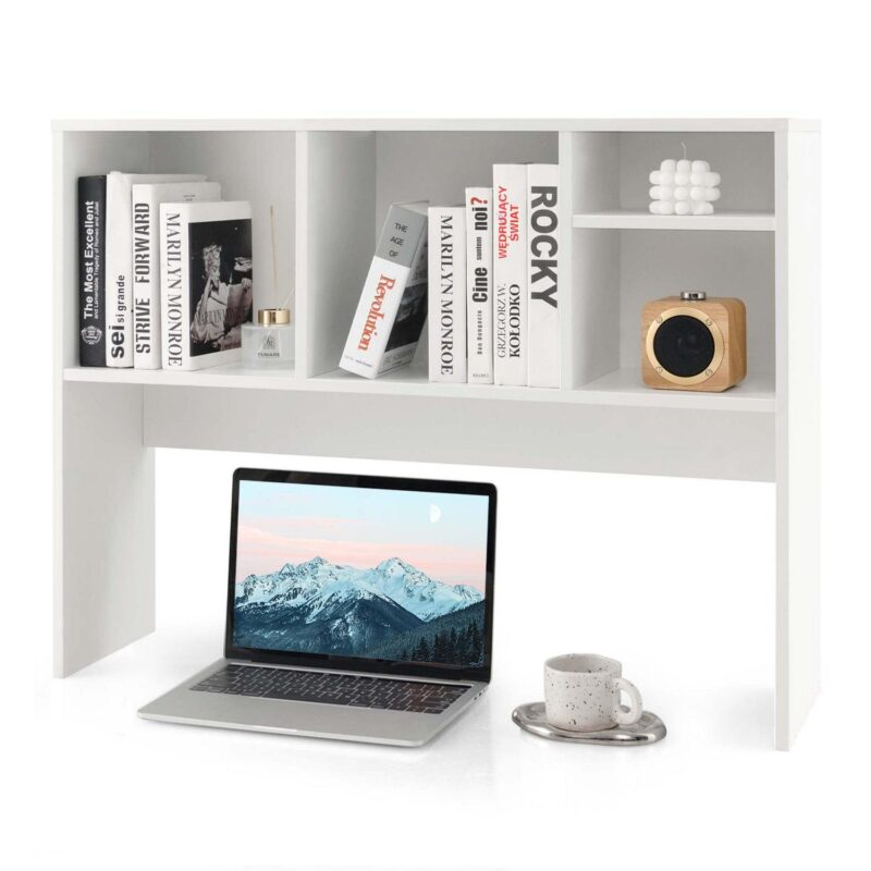 Costway Computer Desktop Bookcase Countertop Storage Bookshelf Organizer with 4 Cubbies White