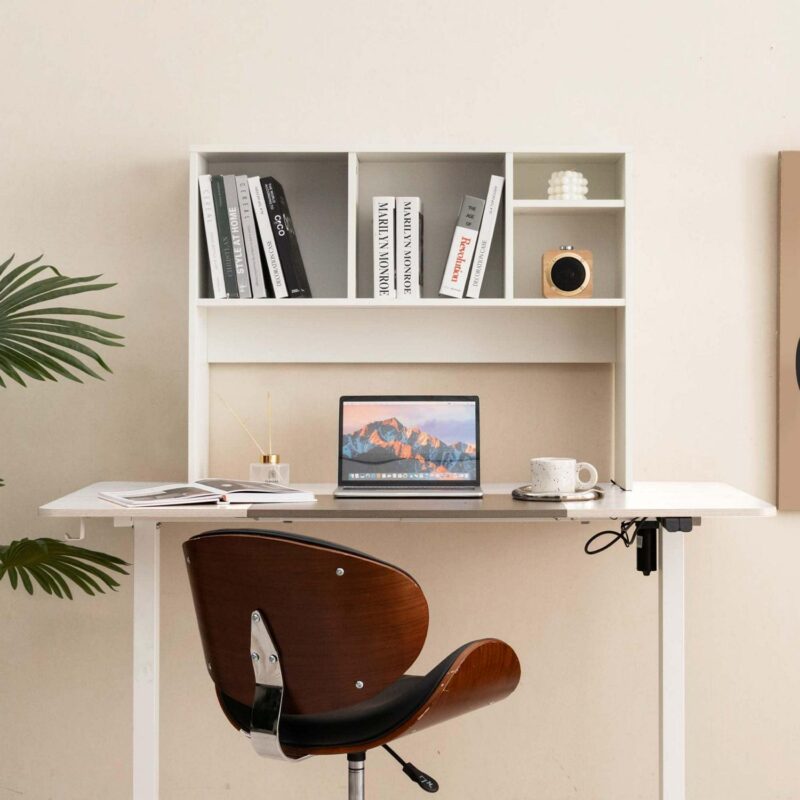 Costway Computer Desktop Bookcase Countertop Storage Bookshelf Organizer with 4 Cubbies White - Image 5