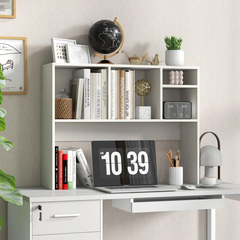 Costway Computer Desktop Bookcase Countertop Storage Bookshelf Organizer with 4 Cubbies White - Image 4