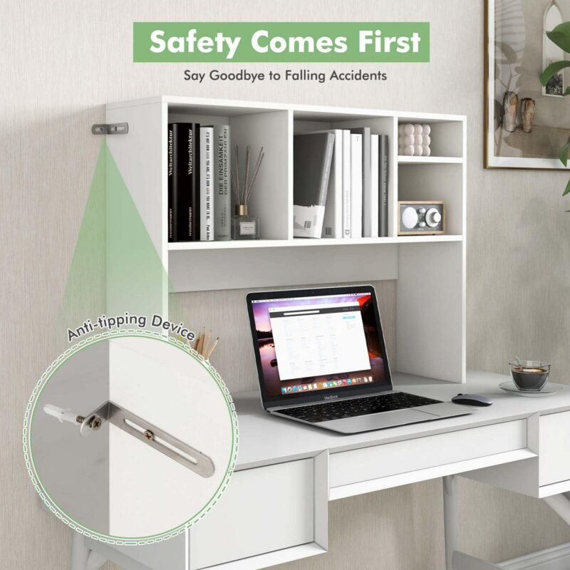 Costway Computer Desktop Bookcase Countertop Storage Bookshelf Organizer with 4 Cubbies White - Image 7