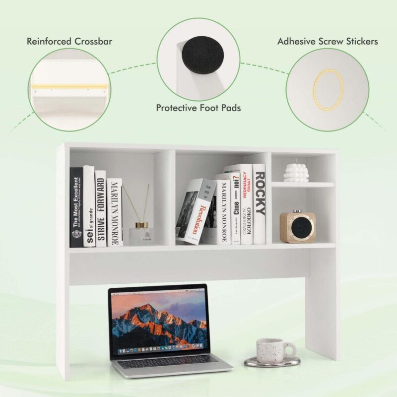 Costway Computer Desktop Bookcase Countertop Storage Bookshelf Organizer with 4 Cubbies White - Image 9