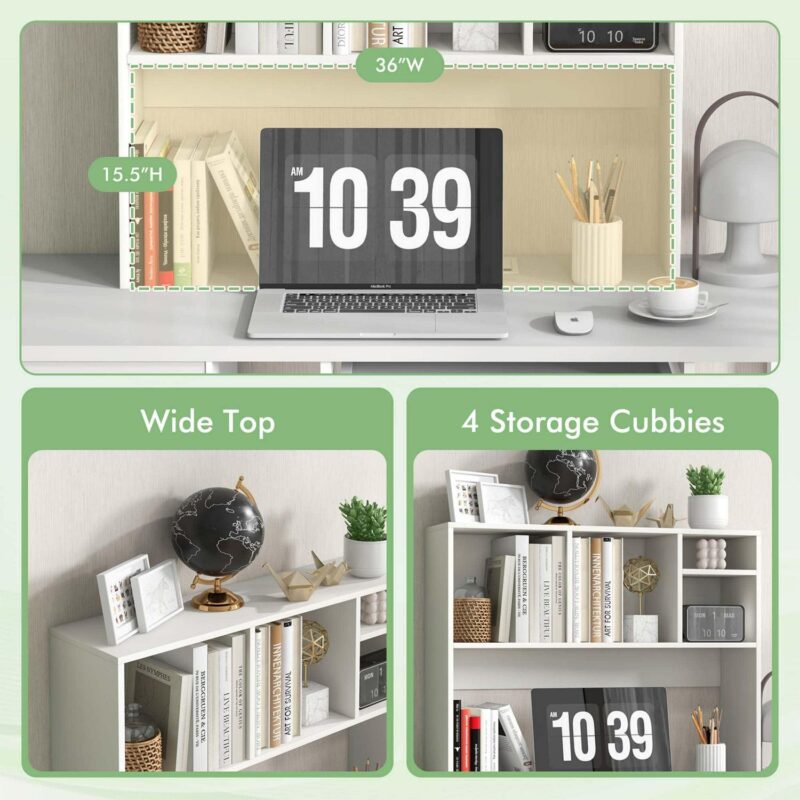 Costway Computer Desktop Bookcase Countertop Storage Bookshelf Organizer with 4 Cubbies White - Image 6