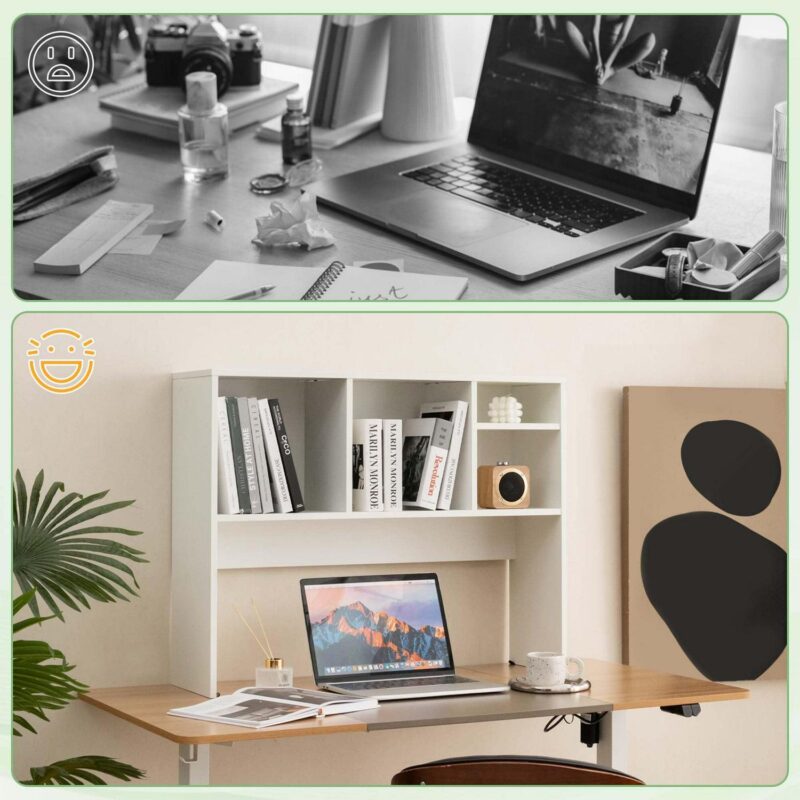 Costway Computer Desktop Bookcase Countertop Storage Bookshelf Organizer with 4 Cubbies White - Image 8