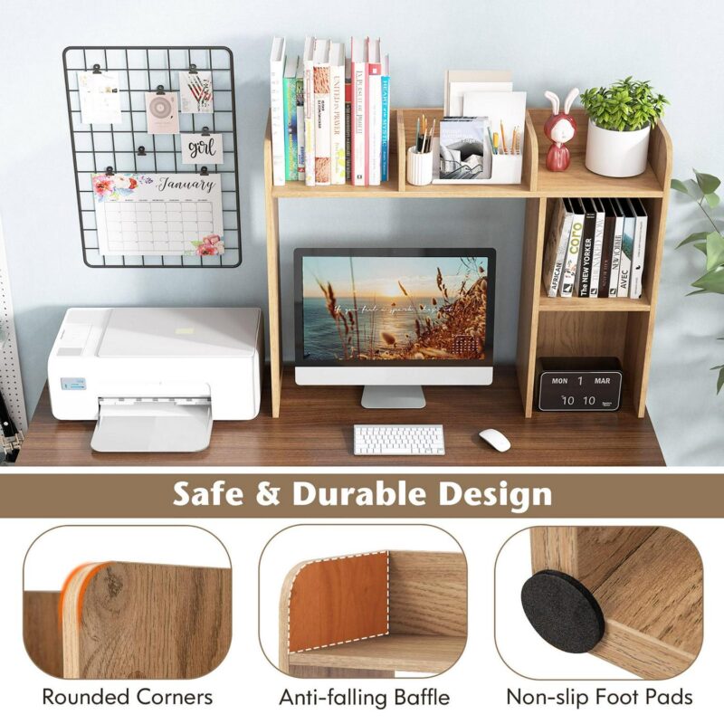 Costway Desk Bookshelf Desktop Storage Organizer Display Shelf Rack Dorm Office Natural - Image 6