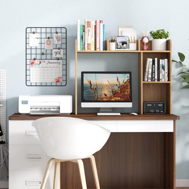 Costway Desk Bookshelf Desktop Storage Organizer Display Shelf Rack Dorm Office Natural - Image 4