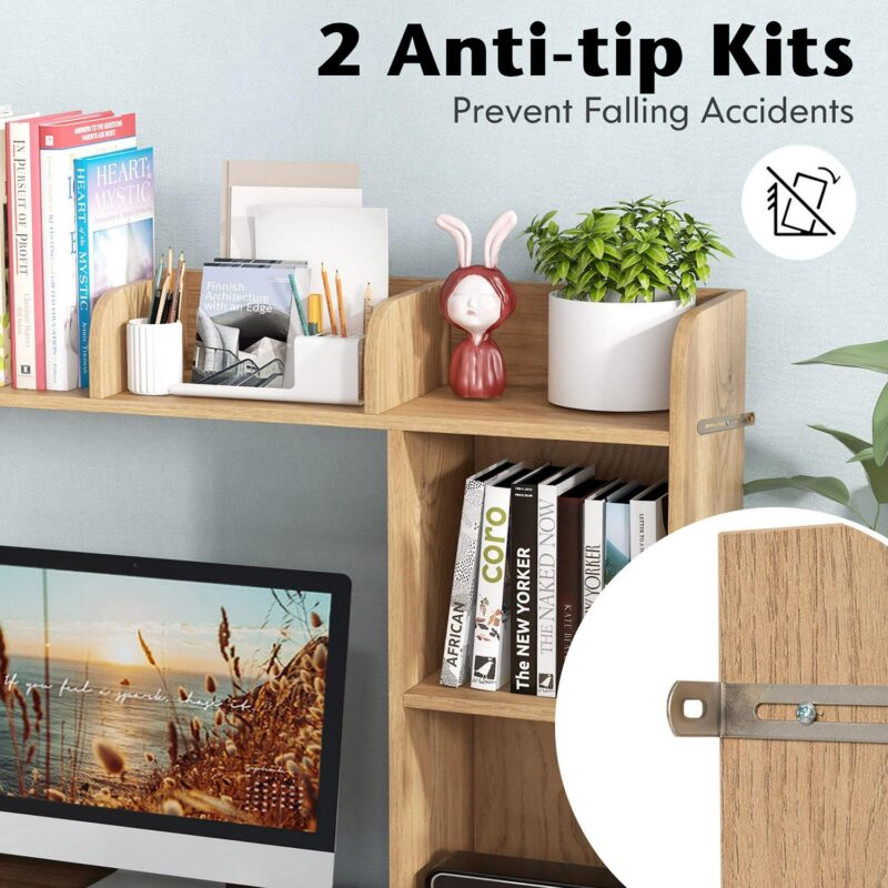 Costway Desk Bookshelf Desktop Storage Organizer Display Shelf Rack Dorm Office Natural - Image 7