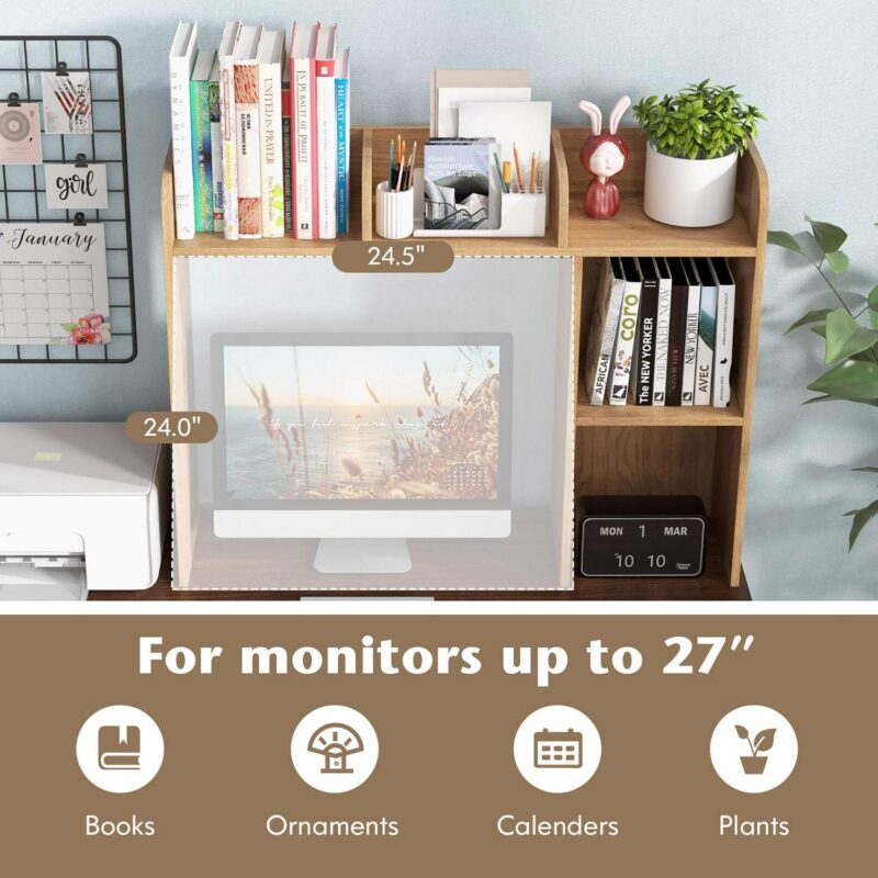 Costway Desk Bookshelf Desktop Storage Organizer Display Shelf Rack Dorm Office Natural - Image 9