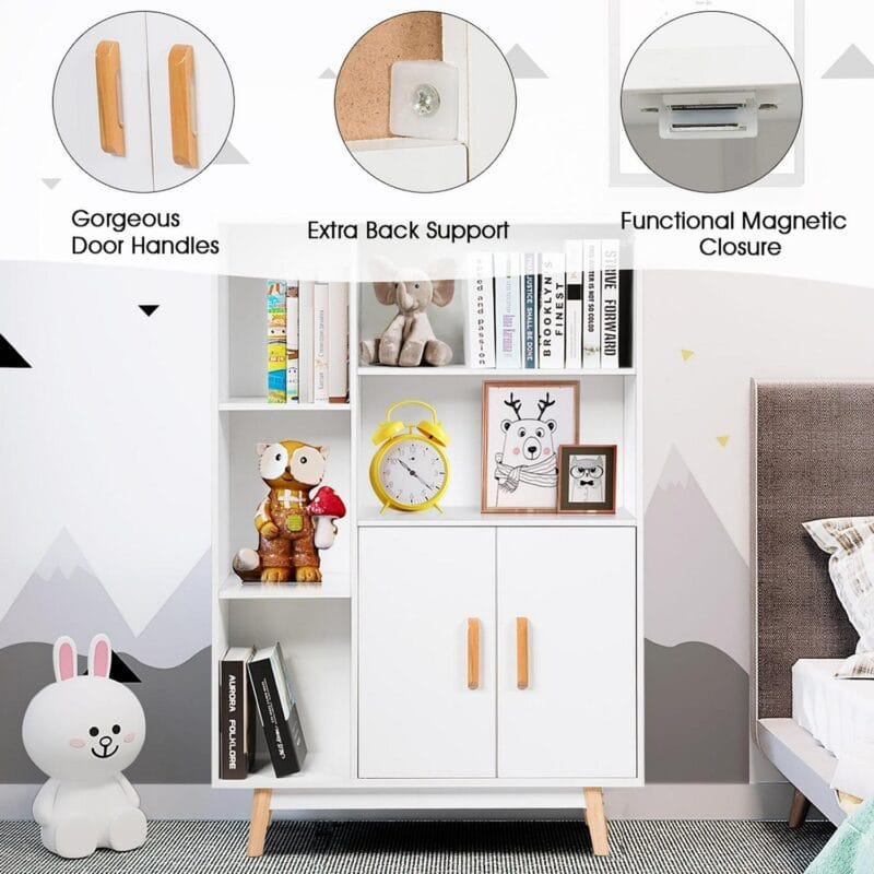 Costway Floor Storage Cabinet Free Standing Wooden Display Bookcase Side Decor Furniture - Image 6